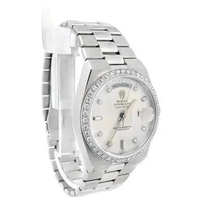 Pre-owned Rolex Day Date Oysterquartz 19049a 18k White Gold Diamond Bezel