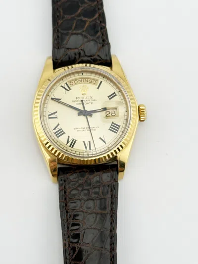 Pre-owned Rolex Day Date President 1803 Buckley Dial 18k Yellow Gold Leather Strap