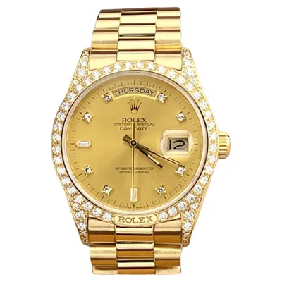 Pre-owned Rolex Day Date President 18138 Factory Diamond Dial Bezel & Lugs 18k Yellow Gold