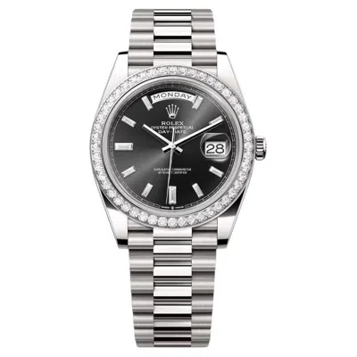 Pre-owned Rolex Day Date President 40 18k Gold Index Black Dial Diamond Watch 228349rbr