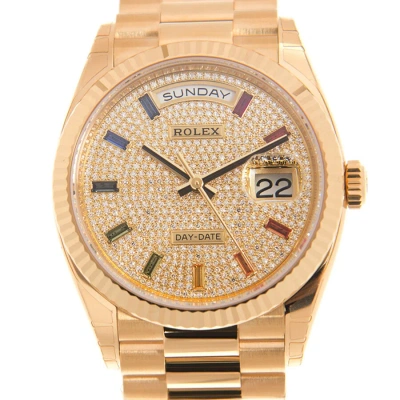 Rolex Day-date President Yellow Gold Paved-rainbow Automatic Chronometer Diamond Ladies Watch 128238