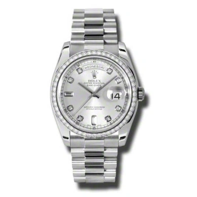 Rolex Day-date Silver Dial Platinum President Automatic Ladies Watch 118346sdp In Metallic