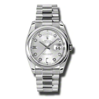 Rolex Day-date Silver Dial Platinum President Automatic Men's Watch 118206sdp In Metallic