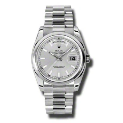 Rolex Day-date Silver Dial Platinum President Automatic Men's Watch 118206ssp In Metallic