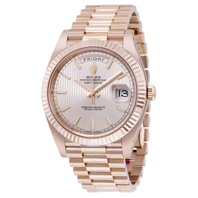 Rolex Day-date Sundust Stripe Dial 18k Everose Gold Automatic Men's Watch 228235snssp In Pink