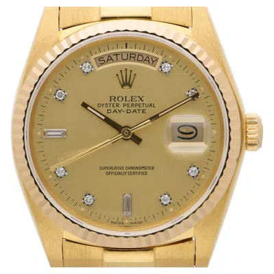 Pre-owned Rolex Day-date 18038 Champagne Diamond Dial 18k Gold 36mm Circa 1978 Watch In Multiple