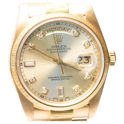 Pre-owned Rolex Day-date 18078 “bark” President – Factory Champagne Diamond Dial, 18k In Multi