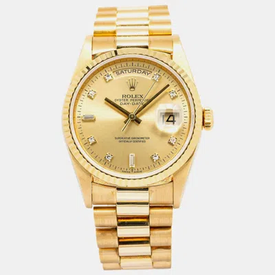 Pre-owned Rolex Daydate 18238 Automatic Gold 18k Yellow Gold Women's Wristwatch 36 Mm