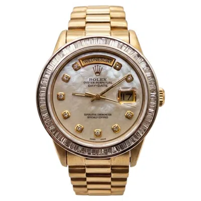 Pre-owned Rolex Day-date 18k Yellow Gold Baguette Diamond Bezel Wrist Watch