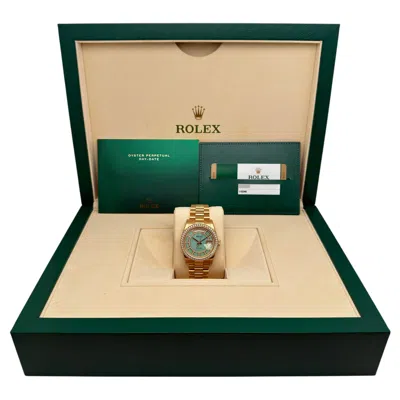 Pre-owned Rolex Day-date 36 118348 Green Jade Carousel Diamond Dial Yellow Gold Watch B&p