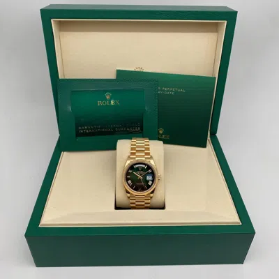 Pre-owned Rolex Day-date 36 President Yellow Gold Green Ombre Dial 128238