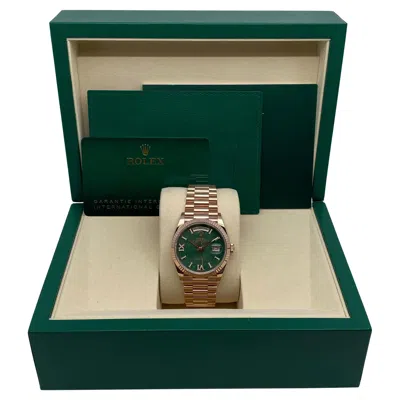 Pre-owned Rolex Day-date 36mm 18k Rose Gold Green Aventurine Diamond Dial Watch 128235 In Red