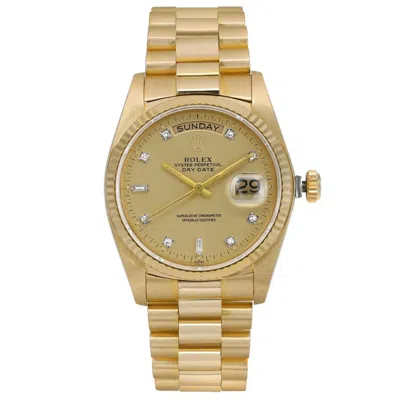 Pre-owned Rolex Day-date 36mm 18k Yellow Gold Champagne Diamond Dial Automatic Watch 18038