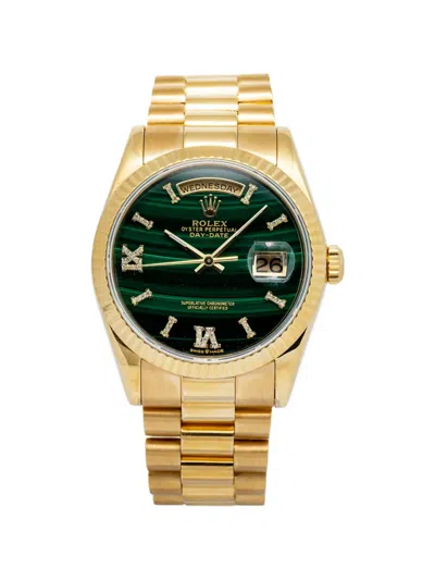 Pre-owned Rolex Day-date 36mm Watch In Green