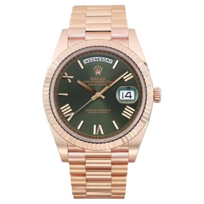 Pre-owned Rolex Day-date 40 President 18k Rose Gold Olive Dial Automatic Watch 228235 In Red