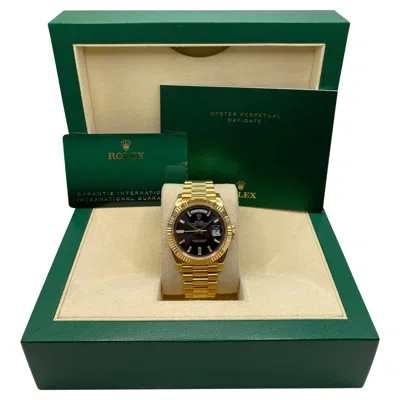 Pre-owned Rolex Day-date 40 Yellow Gold Black Diamond Dial Automatic Mens Watch 228238