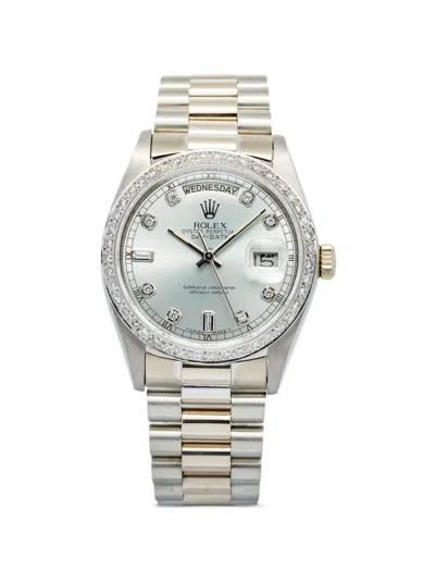 Pre-owned Rolex Day-date Diamond 36mm Watch In Silver