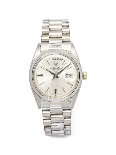 Pre-owned Rolex Day-date Fluted Bezel 36mm Watch In Silver