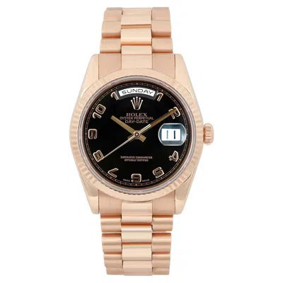 Pre-owned Rolex Day-date President 18k Everose Gold Black Dial Mens Watch 118235