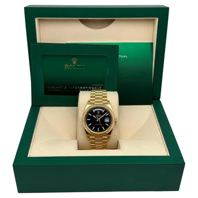 Pre-owned Rolex Day-date President 228238 40mm 8k Gold Black Diagonal-motif Men Watch B&p