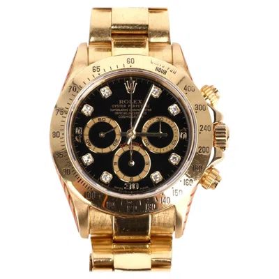 Pre-owned Rolex Daytona 18k Gold With Black Face & Diamond Dot Dial