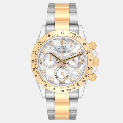 Pre-owned Rolex Daytona Yellow Gold Steel Mother Of Pearl Diamond Men's Watch 40 Mm In Grey