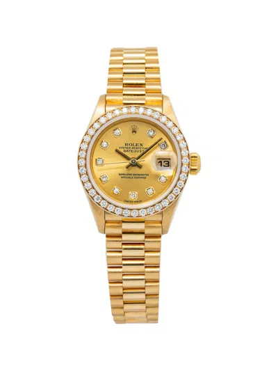 Pre-owned Rolex Diamond Champagne 26mm Watche In Gold