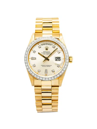 Pre-owned Rolex Diamond Day-date 36mm Watch In Neutral