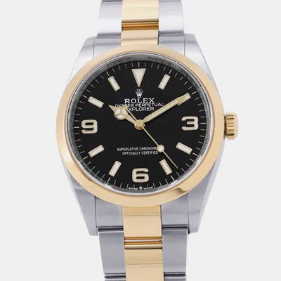 Pre-owned Rolex Explorer 124273 Black 18k Yellow Gold Stainless Steel Automatic Men's Watches 36mm