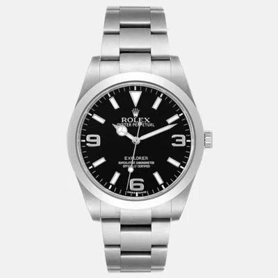 Pre-owned Rolex Explorer Black Dial Steel Men's Watch 39 Mm