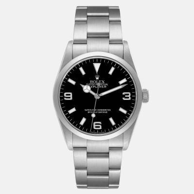 Pre-owned Rolex Explorer I Black Dial Steel Mens Watch 114270 36 Mm