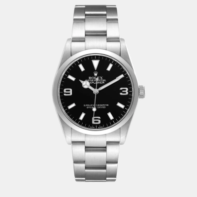 Pre-owned Rolex Explorer I Black Dial Steel Mens Watch 114270