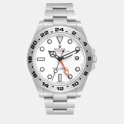 Pre-owned Rolex Explorer Ii White Dial Orange Hand Steel Men's Watch 42 Mm