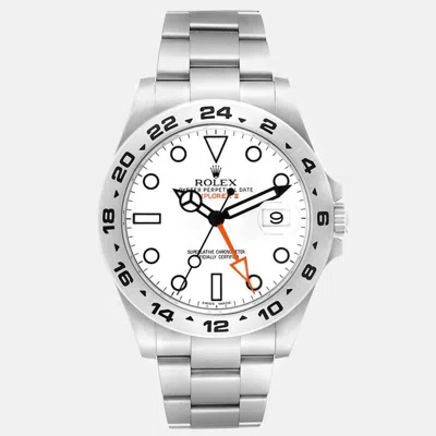 Pre-owned Rolex Explorer Ii White Dial Orange Hand Steel Men's Watch 42 Mm