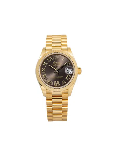 Pre-owned Rolex Fluted 31mm Datejust Watch In Gold