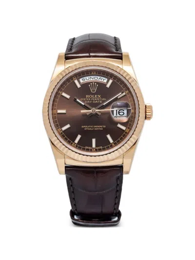 Pre-owned Rolex Fluted Day-date 36mm Watch In Brown