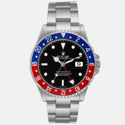 Pre-owned Rolex Gmt Master Blue Red Pepsi Bezel Steel Men's Watch 40 Mm In Black