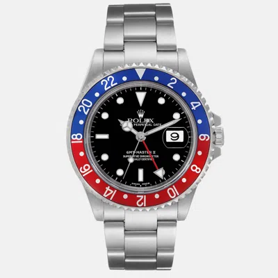 Pre-owned Rolex Gmt Master Blue Red Pepsi Bezel Steel Men's Watch 40 Mm In Black