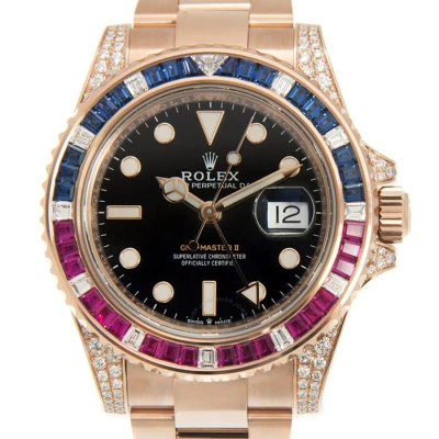 Rolex Gmt-master Ii Automatic Chronometer Diamond Black Dial Watch 126755saru In Gold