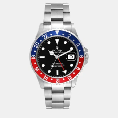 Pre-owned Rolex Gmt Master Ii Blue Red Pepsi Bezel Steel Men's Watch 40 Mm In Black