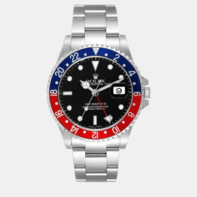 Pre-owned Rolex Gmt Master Ii Blue Red Pepsi Bezel Steel Men's Watch 40 Mm In Black