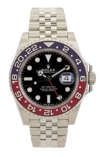 Pre-owned Rolex Gmt-master Ii Steel Pepsi Bezel Automatic Dial Watch In Silver