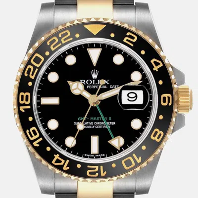 Pre-owned Rolex Gmt Master Ii Steel Yellow Gold Black Dial Mens Watch 116713