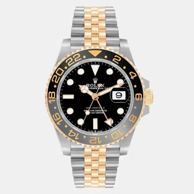 Pre-owned Rolex Gmt Master Ii Yellow Gold Steel Grey Bezel Men's Watch 40 Mm In Black
