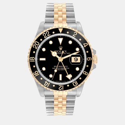 Pre-owned Rolex Gmt Master Ii Yellow Gold Steel Jubilee Bracelet Men's Watch 40 Mm In Black