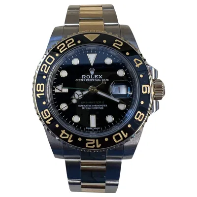 Pre-owned Rolex Gmt-master Ii Two Tone Yellow Gold Black Dial