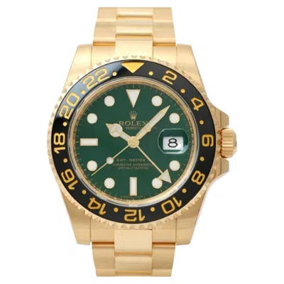 Pre-owned Rolex Gmt-master Ii Yellow Gold Green Dial & Black Ceramic Bezel Oyster Bracelet