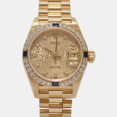 Pre-owned Rolex Gold 18k Yellow Gold Diamond Datejust Automatic Women's Wristwatch 26 Mm