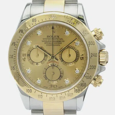 Pre-owned Rolex Gold 18k Yellow Gold Stainless Steel Cosmograph Daytona Automatic Men's Wristwatch 40 Mm