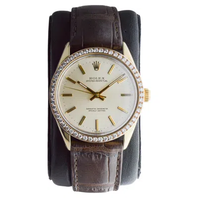 Pre-owned Rolex Gold Shell Oyster Perpetual Watch With Exceptional Diamond Bezel In Multiple